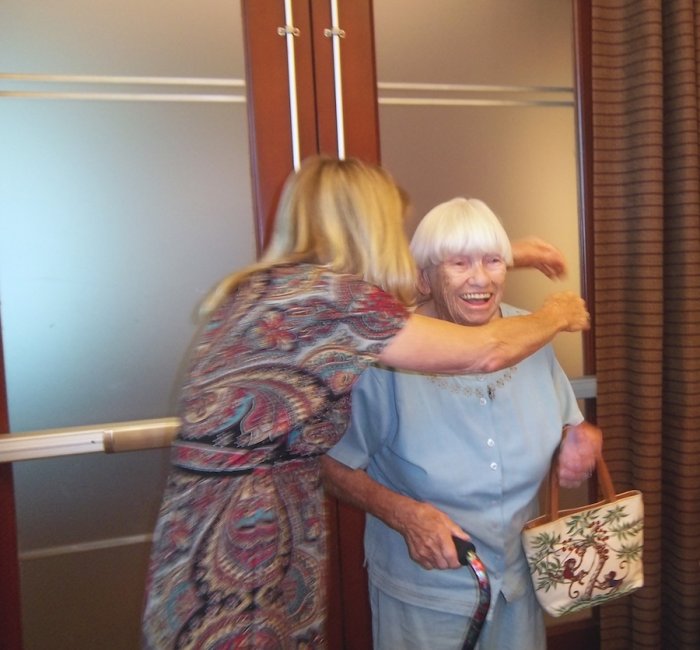 Oma was surprised for her 85th birthday party here with daughter Denise